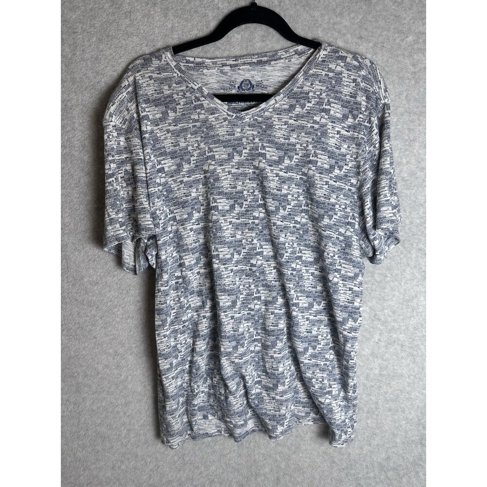 Men's Gray White Abstract Knit V-Neck Streetwear T-Shirt Size L Casual Top